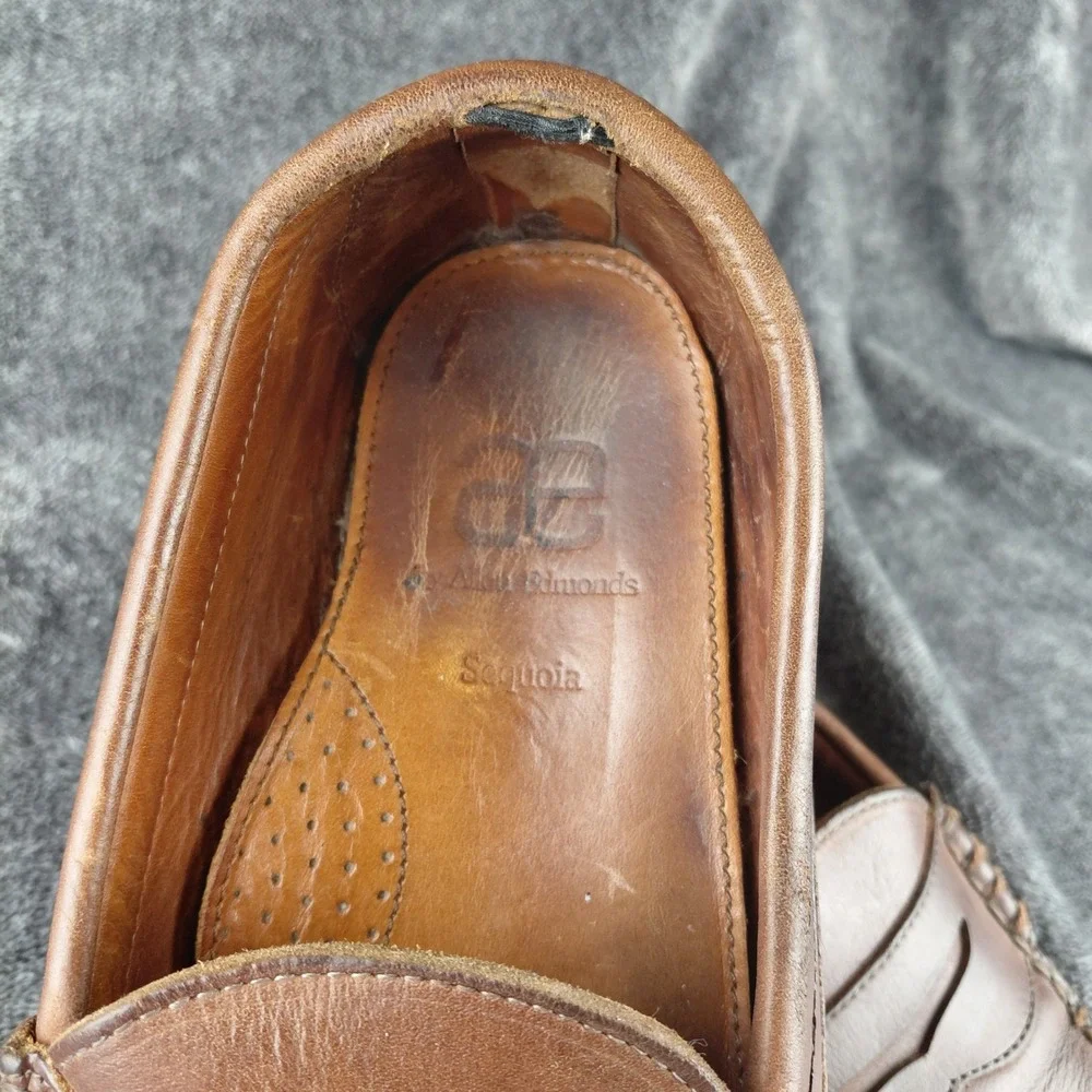Allen Edmonds Sequoia 1421 Brown Leather Penny Loafers Vibram Lug Sole Mens 9.5D